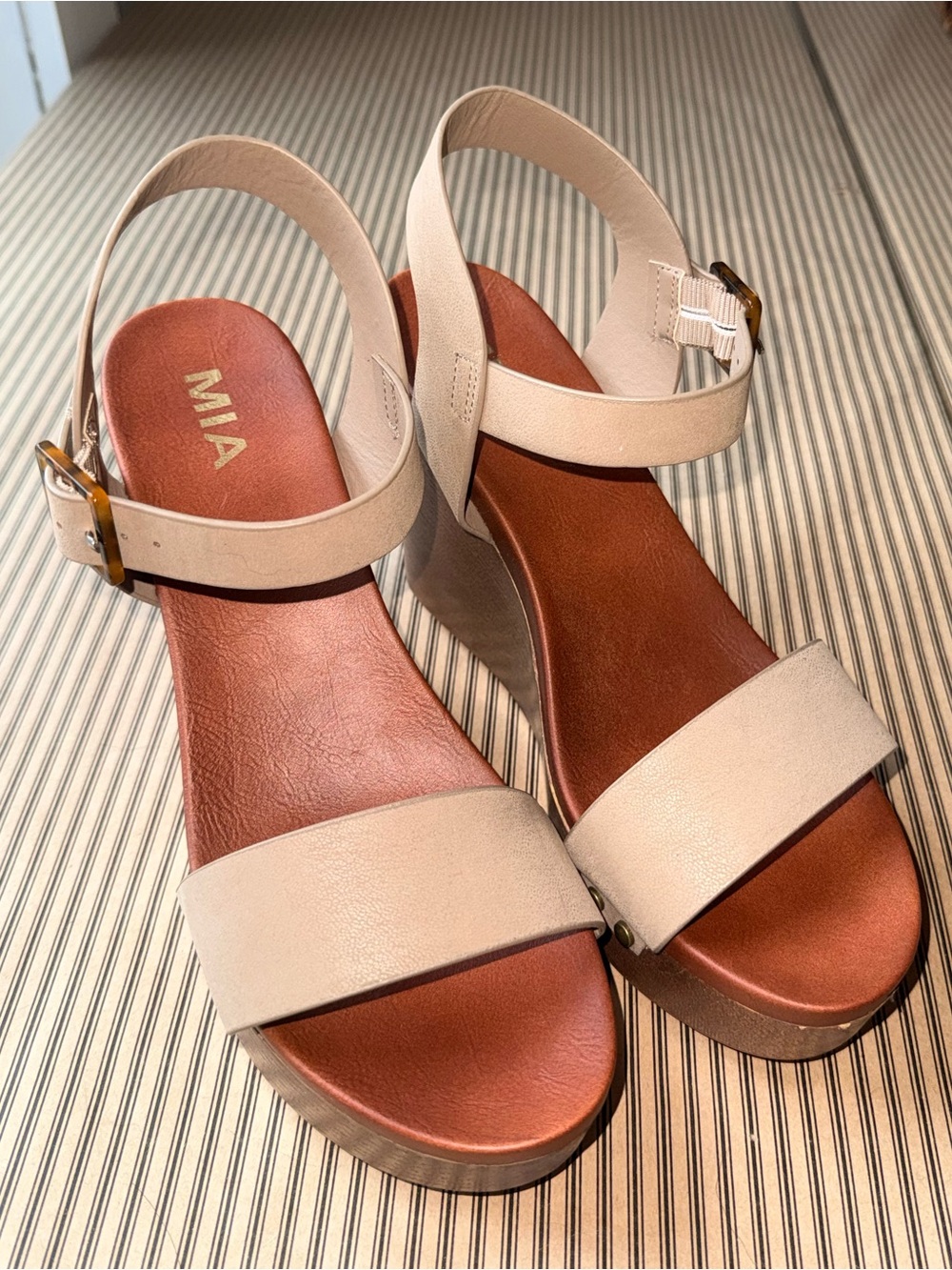 MIA Women's Beige Slingback Wedge Sandals